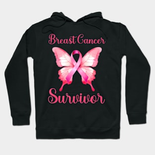 Breast Cancer Survivor Cute Pastel Pink Ribbon Butterfly Hoodie